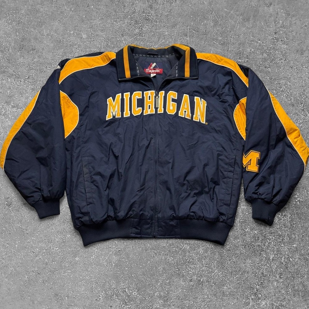 Majestic University of Michigan Navy Blue Windbreaker Jacket Mens XXL Umich